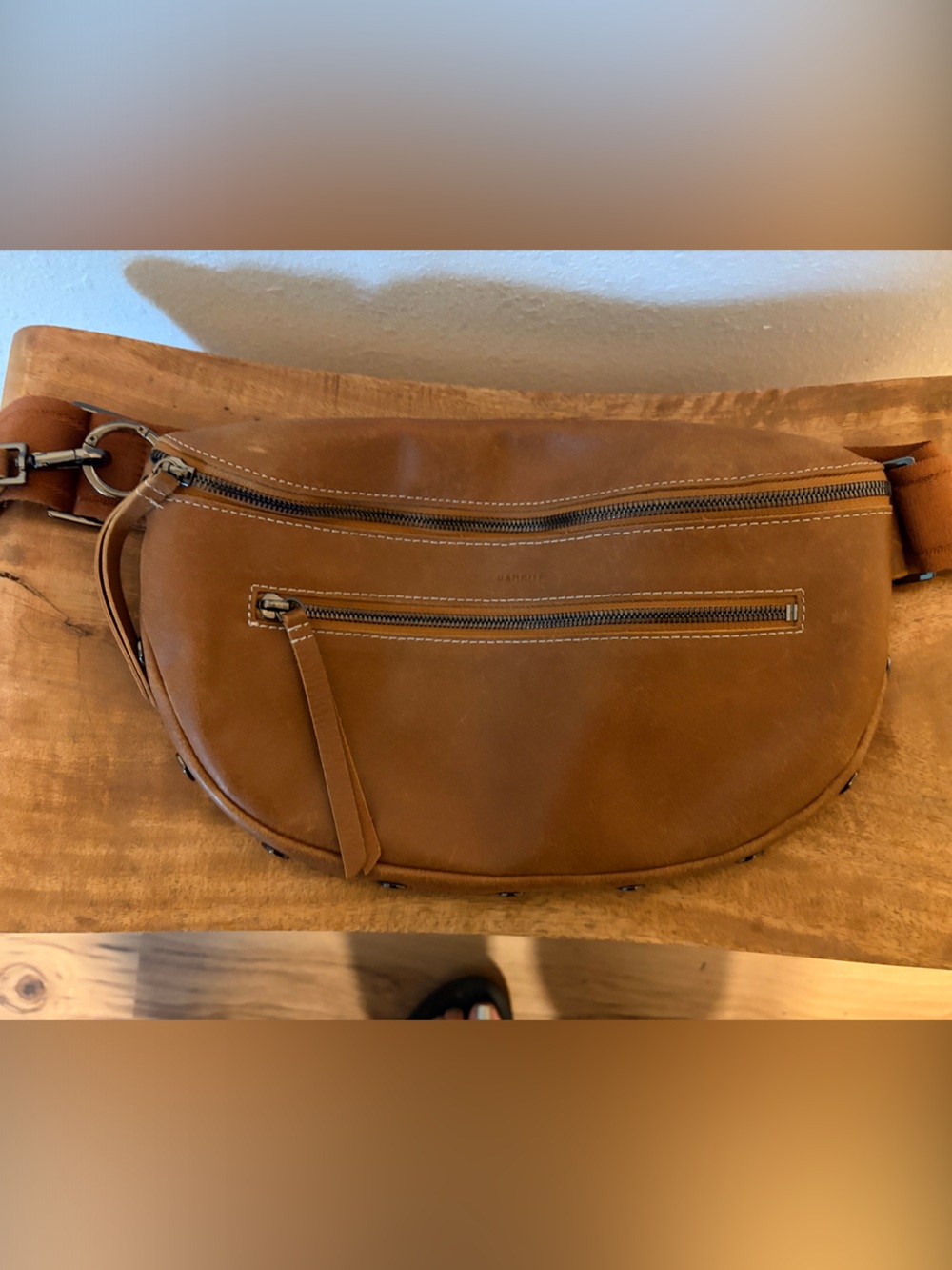 HAMMITT Large Charles Brown Leather Crossbody with gunmetal